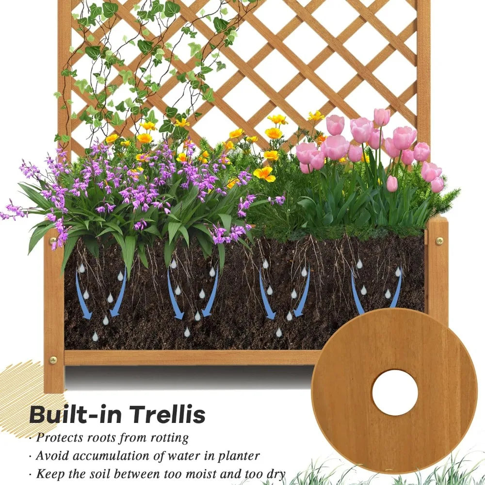 Raised Garden Bed Set with Trellis for Outdoor Planting