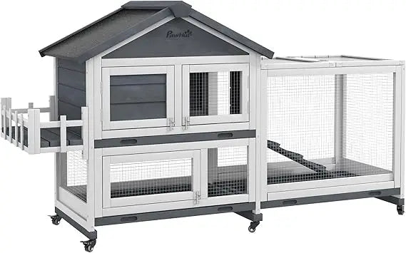 Wooden Rabbit Hutch with Openable Roof and Storage Box