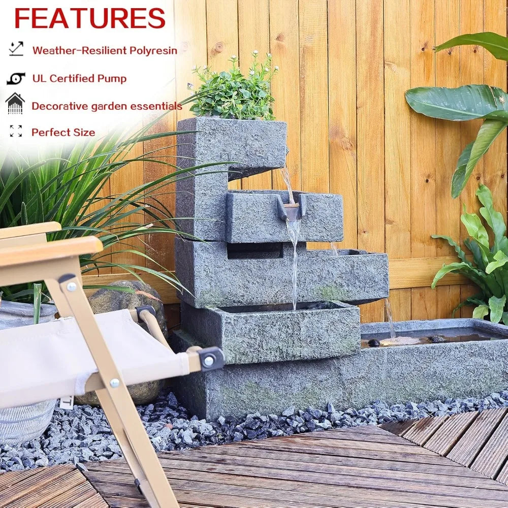 Tiered Water Fountain for Outdoor Garden and Indoor Decor