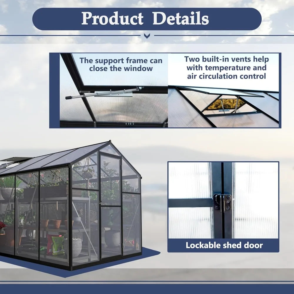 Heavy Duty Polycarbonate Walk-In Greenhouse for Outdoor Gardening