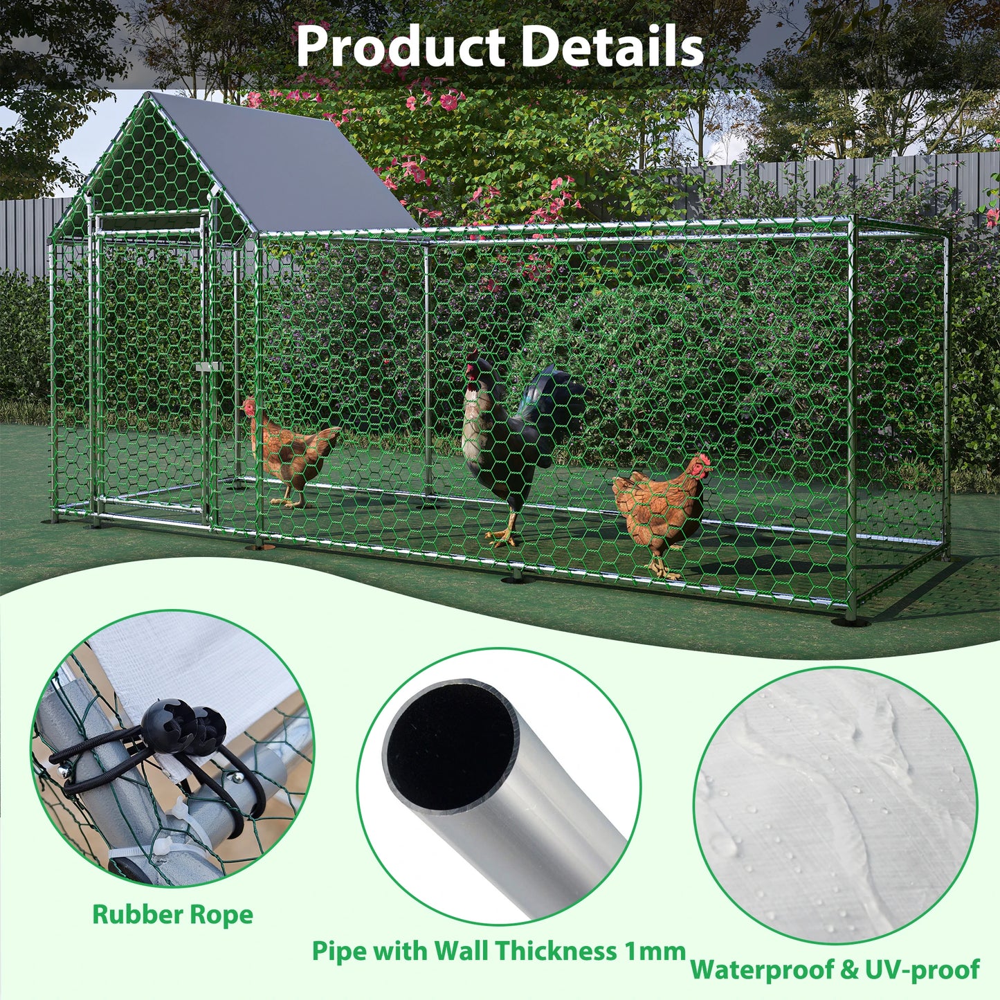 Metal Chicken Coop Run for Backyard Poultry Habitat and Safety