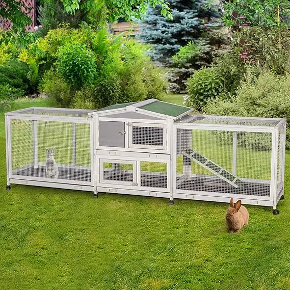 Outdoor Wooden Rabbit Hutch with Wheels for Easy Mobility