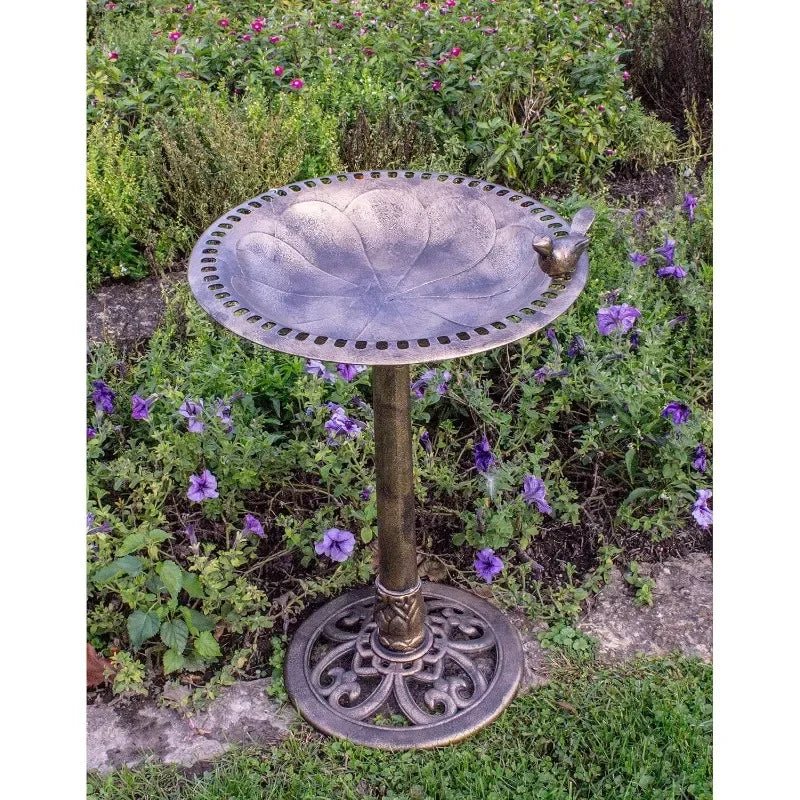 Authentic Outdoor Garden Bird Bath in Durable Bronze Finish