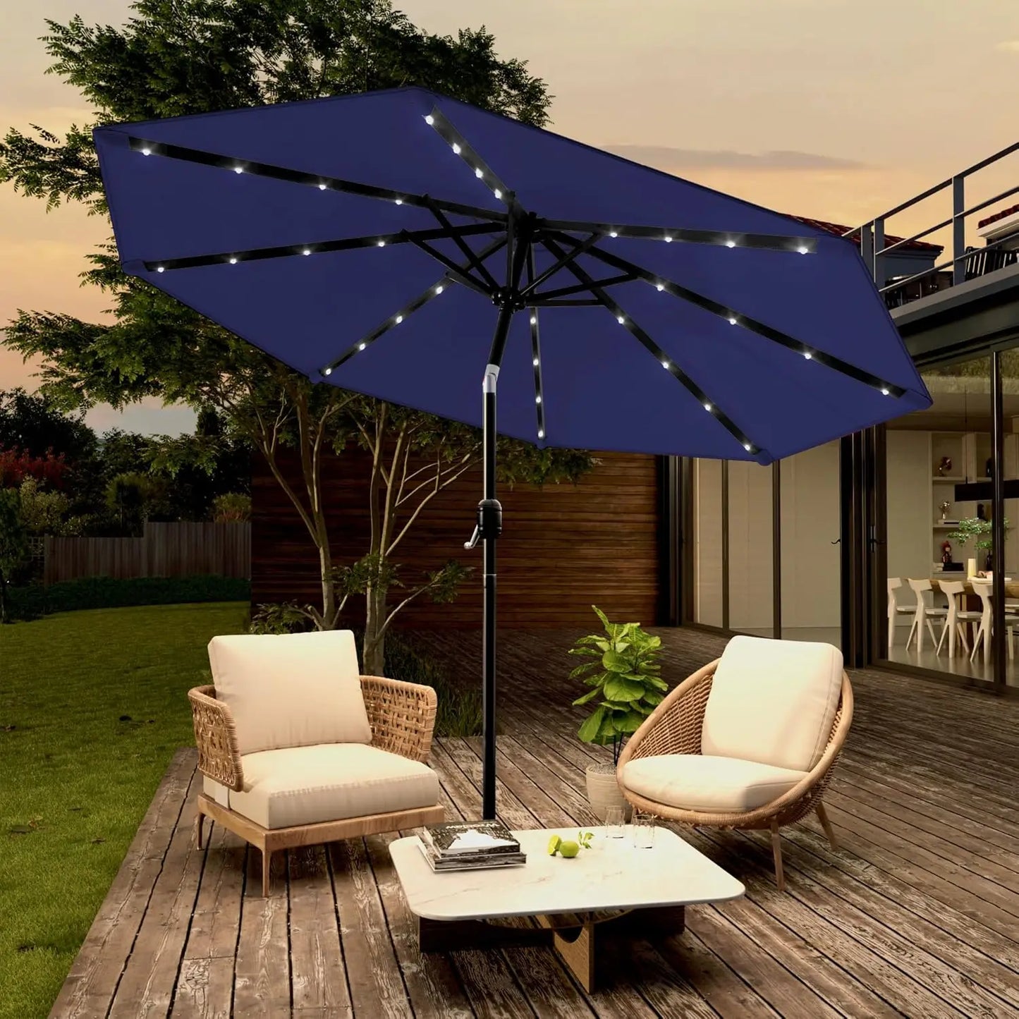 Solar Powered Patio Umbrella with 32 LED Lights and Tilt
