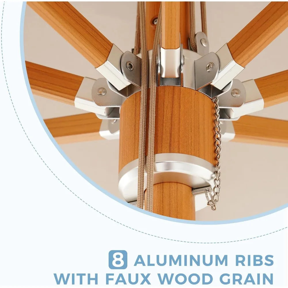 Patio Umbrella With Faux-Wood Grain Aluminum Ribs For Outdoors