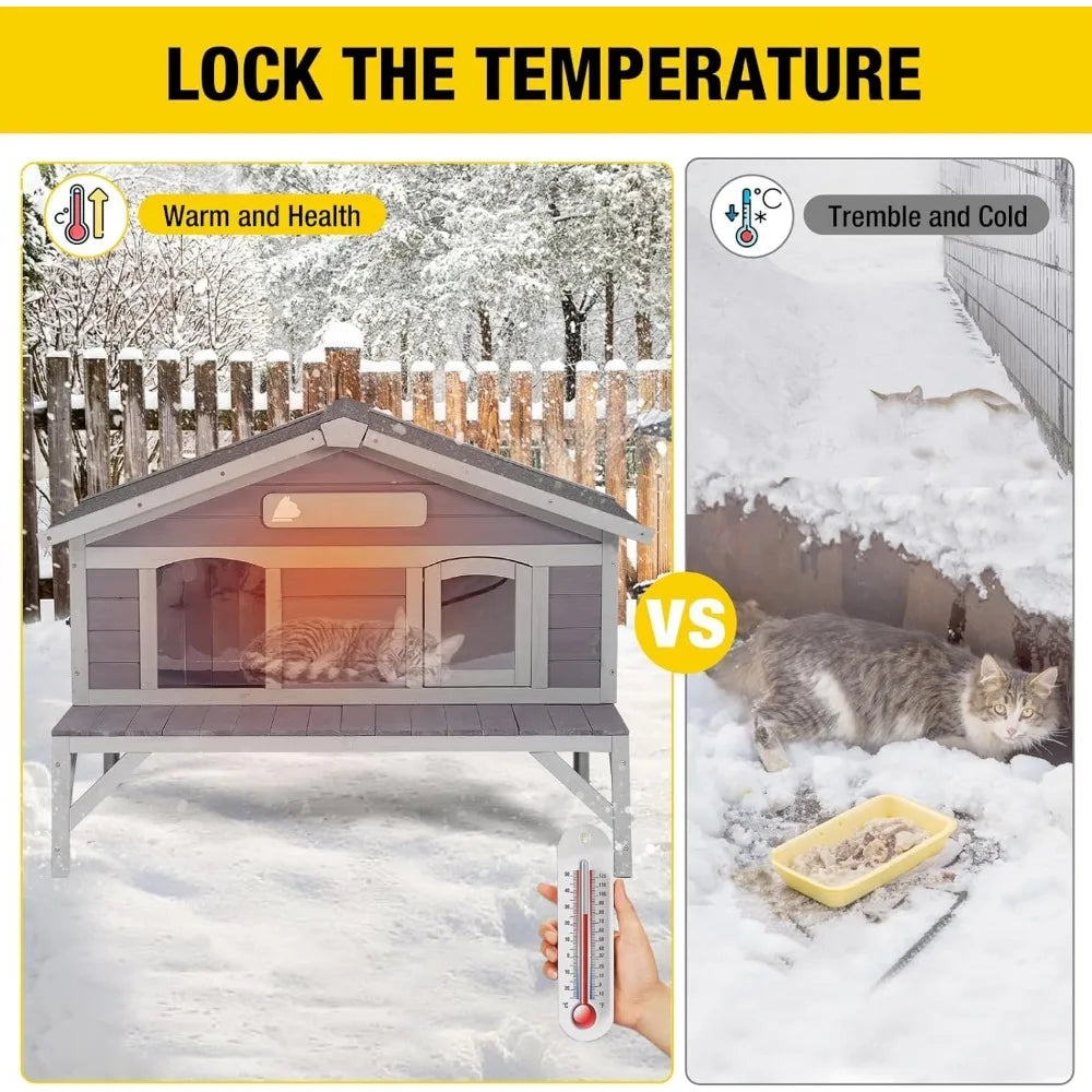 Outdoor Cat House Insulated Weatherproof Shelter for Feral Cats