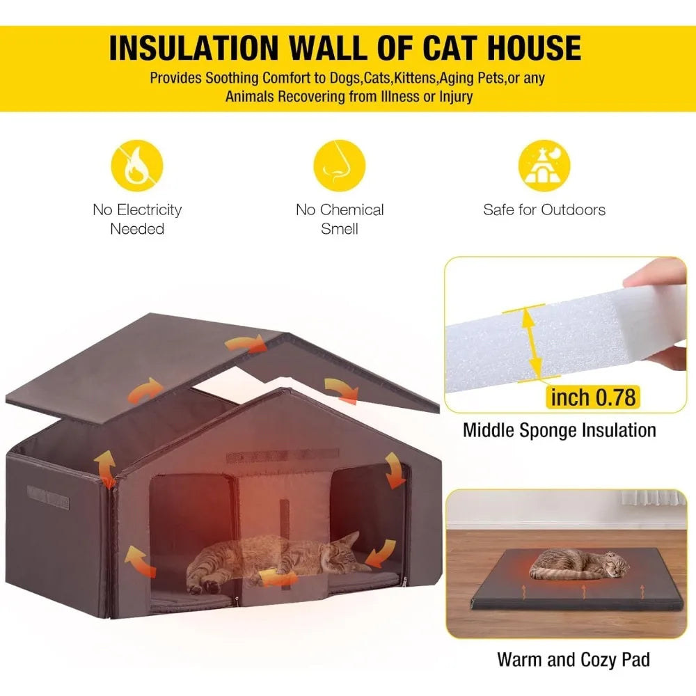Outdoor Cat House Insulated Weatherproof Shelter for Feral Cats