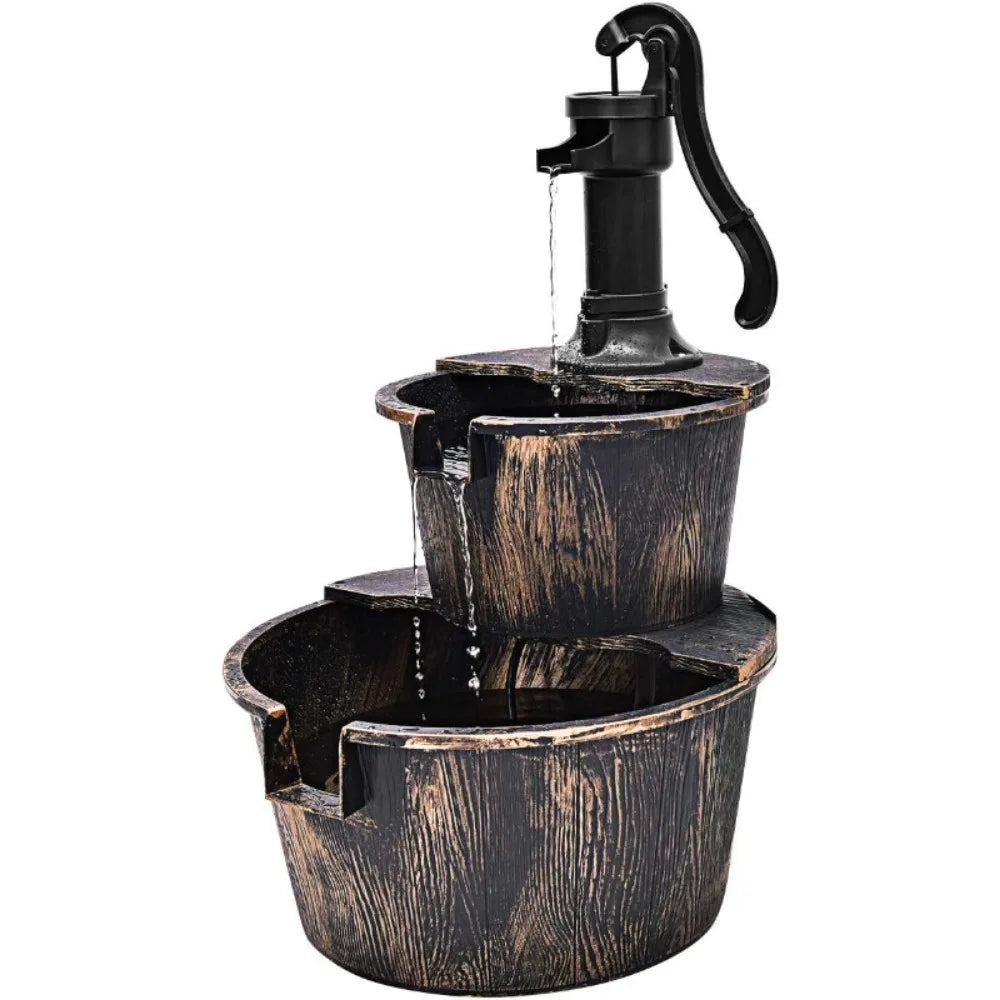 Outdoor Tiered Barrel Water Fountain for Garden Decor
