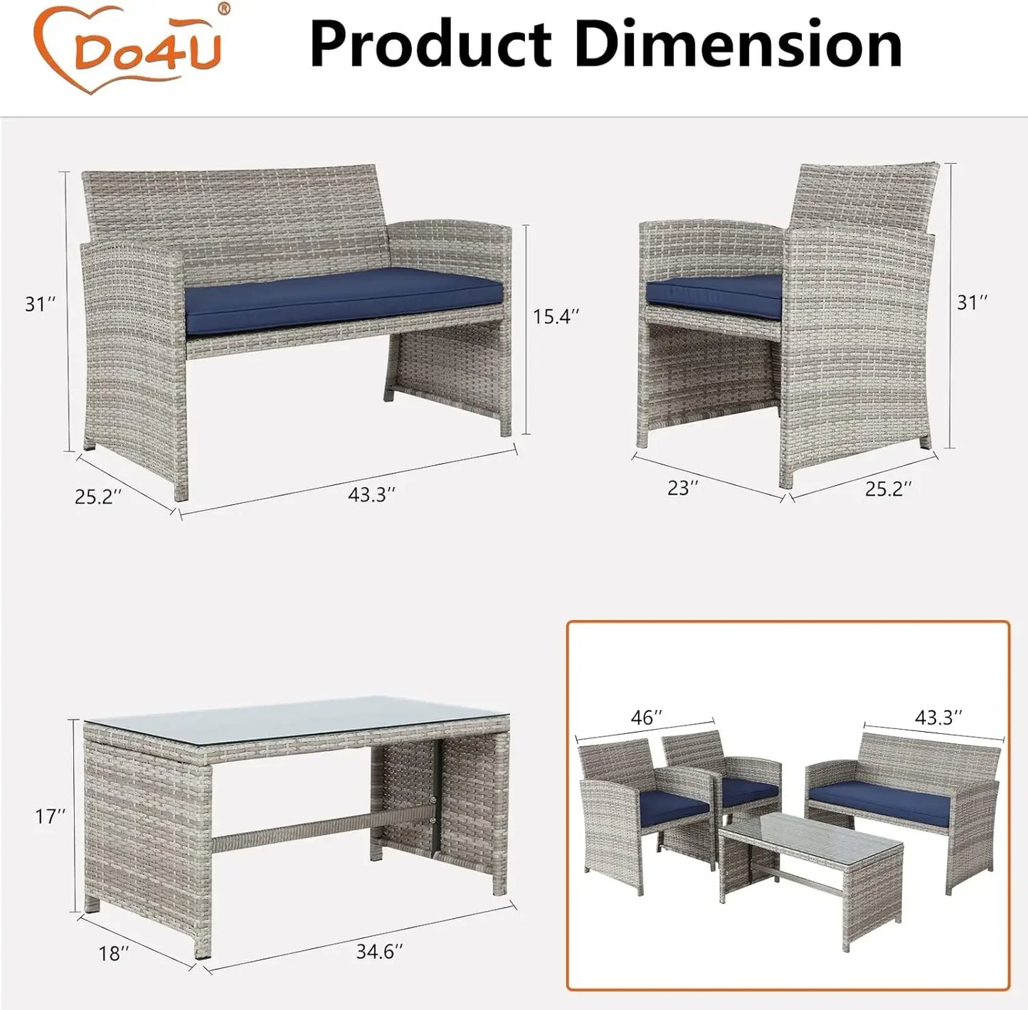 Modern Outdoor Wicker Sectional Patio Furniture Conversation Set