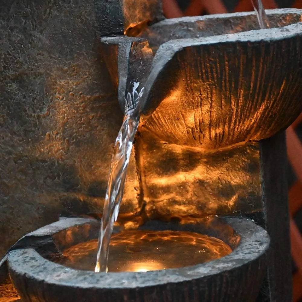 Outdoor Resin Water Fountain with LED Lighting for Garden Decor