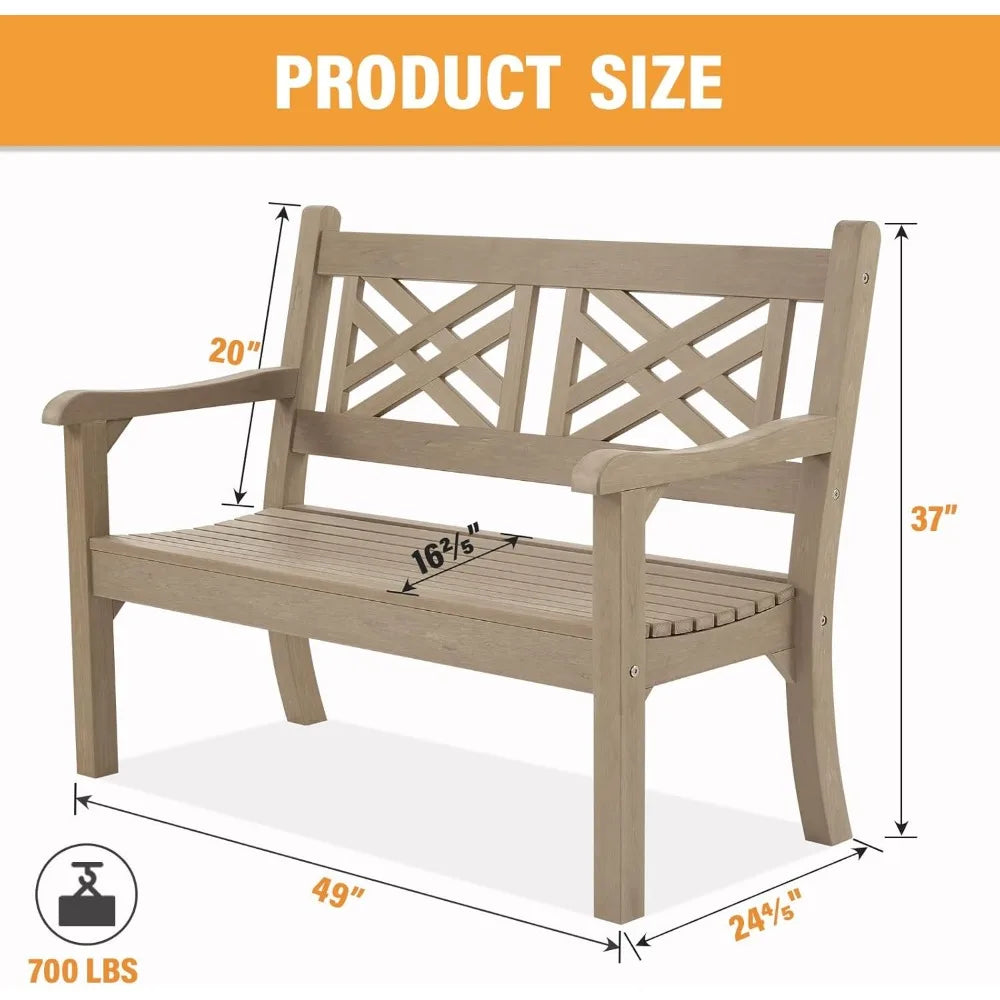 All-Weather Outdoor Bench with Decorative Backrest and Armrests