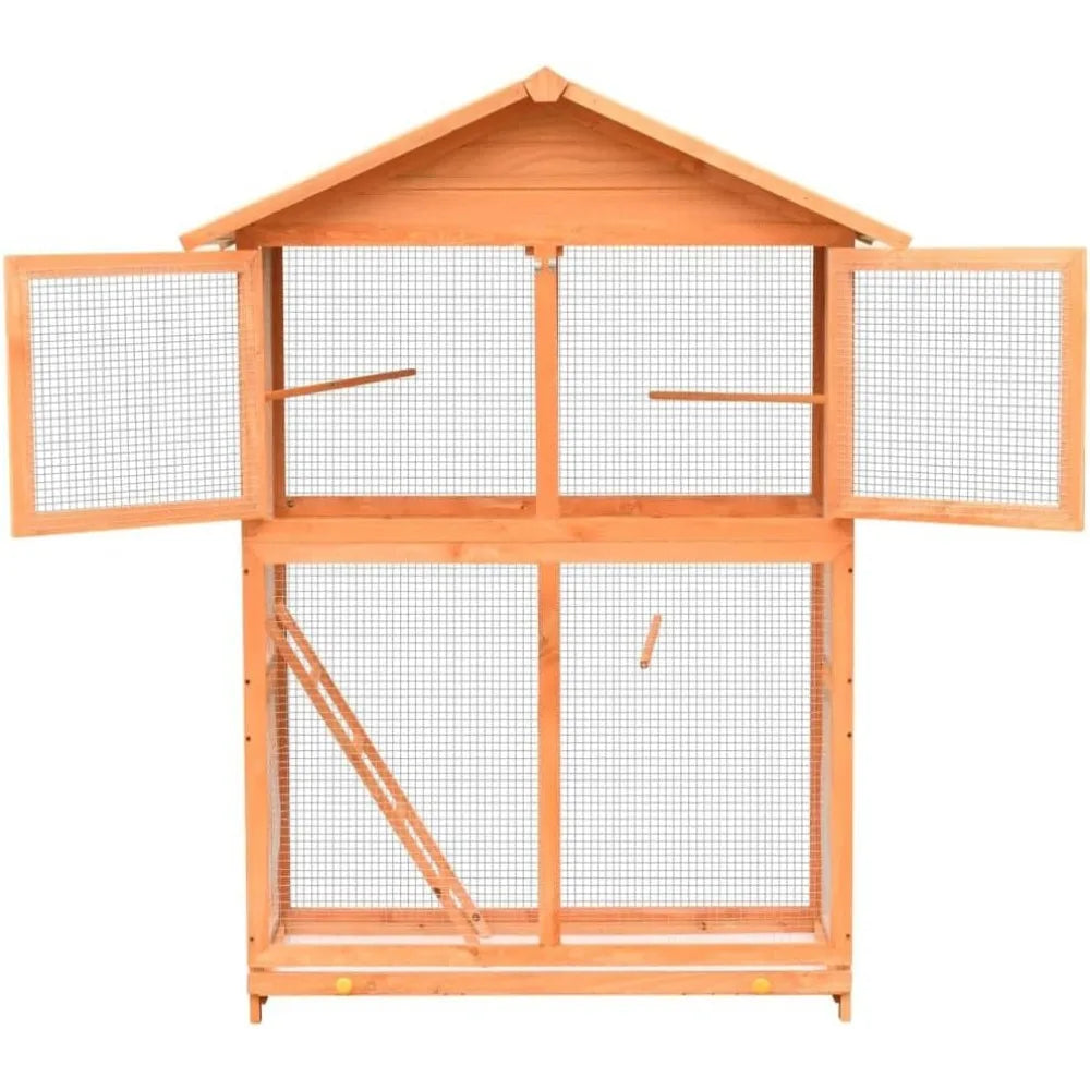 Wooden Bird Cage with Waterproof Roof for Small Birds