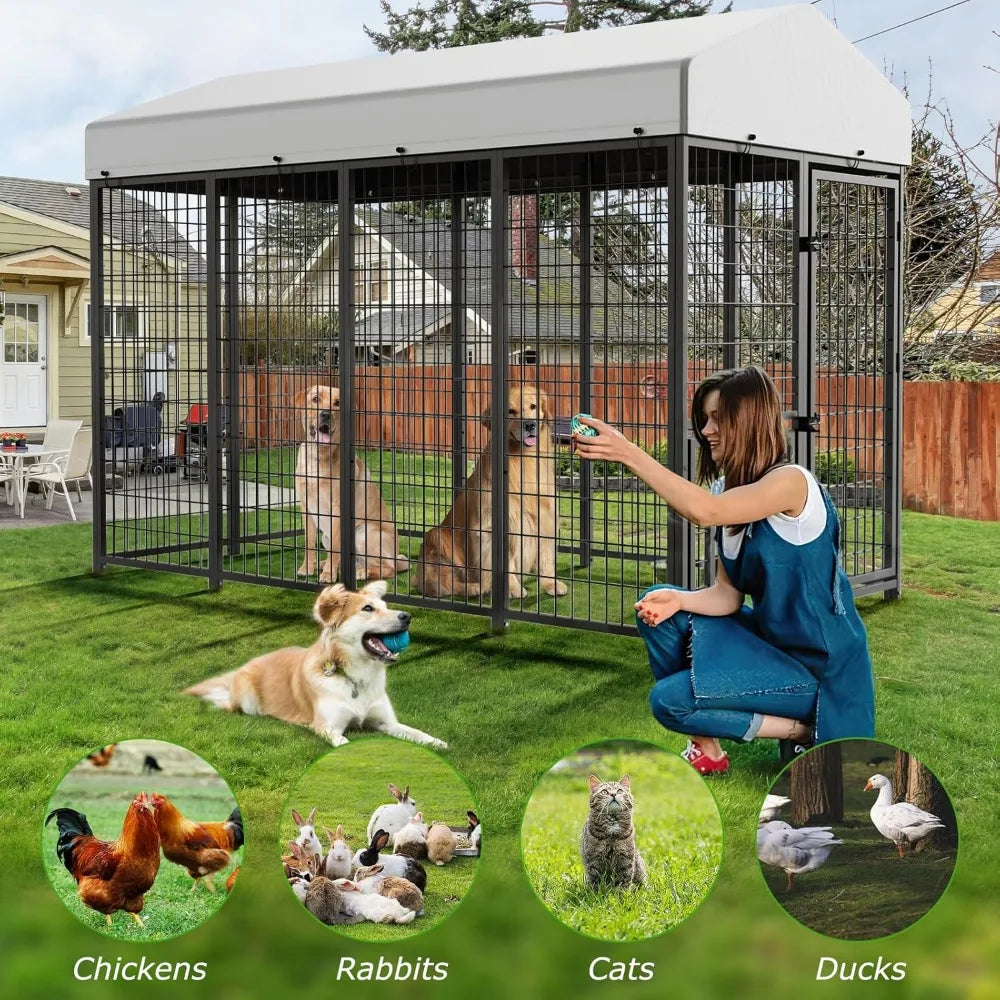 Durable Outdoor Dog Kennel with Rotating Feeder Bowls