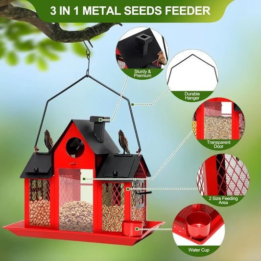Solar Bird Feeder House Squirrel Proof Outdoor Hanging Design