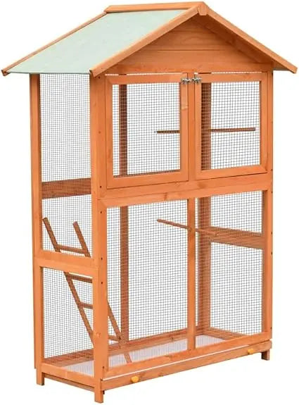Wooden Bird Cage with Waterproof Roof for Small Birds