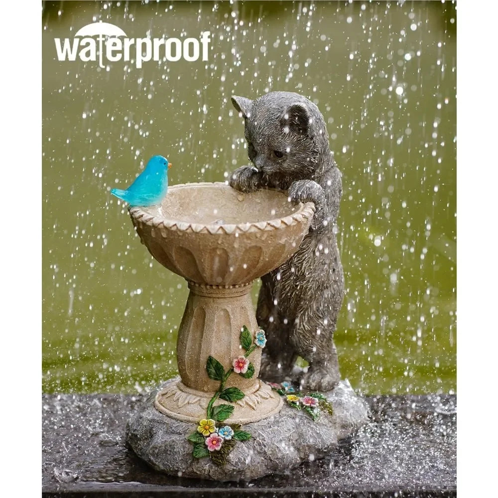 Solar Cat Statues for Outdoor Bird Baths and Garden Decor