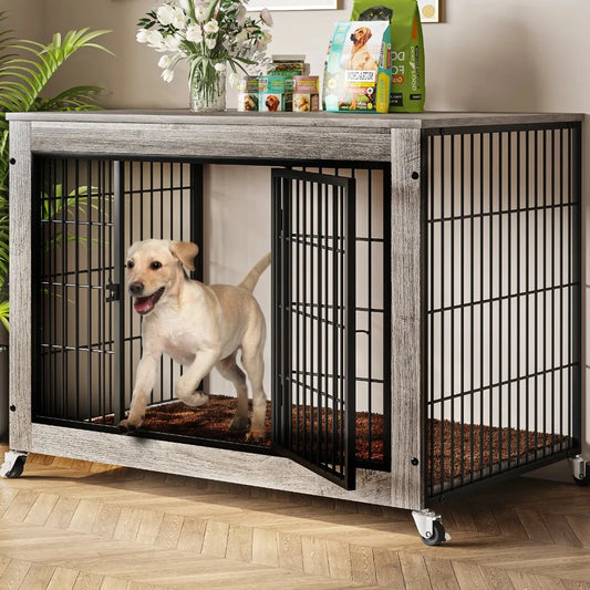 Elegant Wooden Dog Crate Furniture with Cushioned Comfort