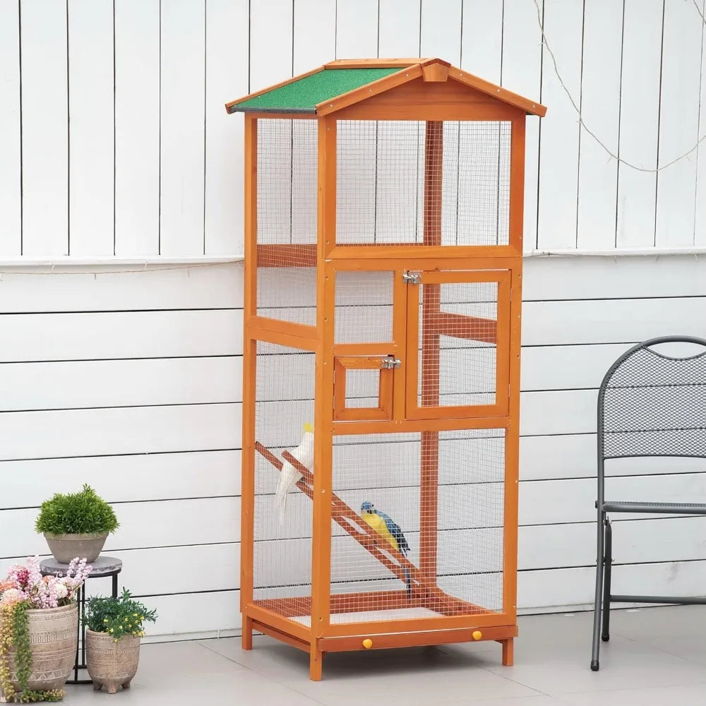 Wooden Outdoor Bird Cage Aviary House for Parrots and Parakeets