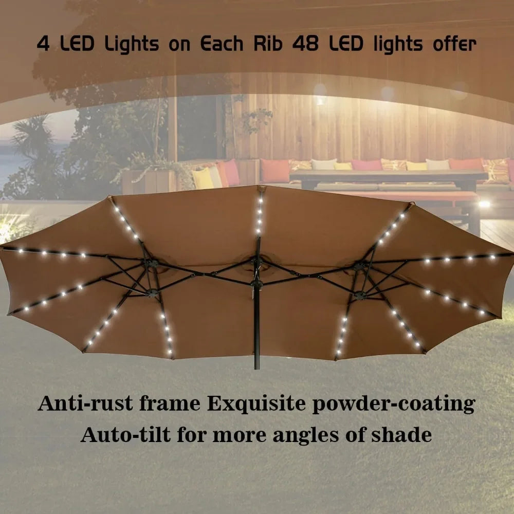 Double-Sided Patio Umbrella With Solar LED Lights