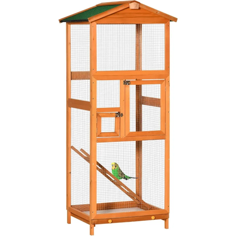 Wooden Outdoor Bird Cage Aviary House for Parrots and Parakeets