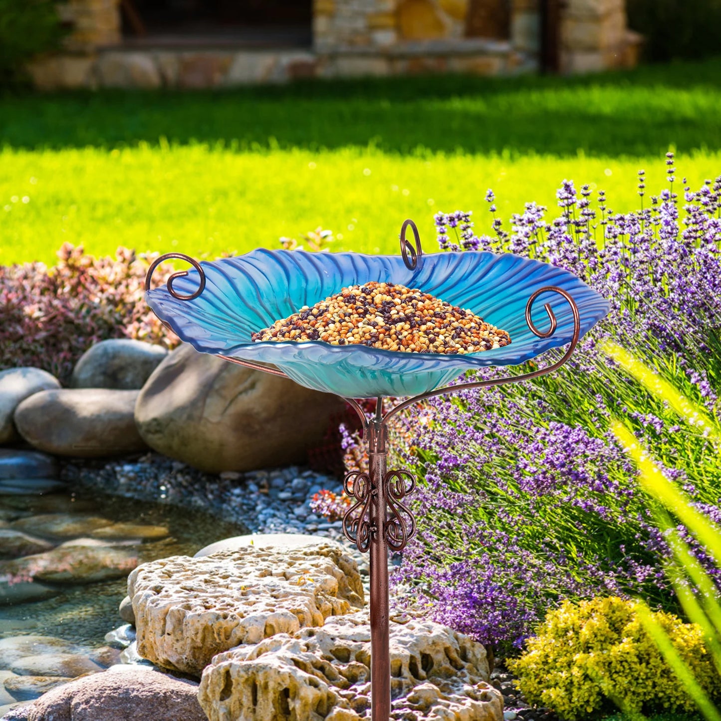 Elegant Glass Bird Bath for Yard Garden Decoration
