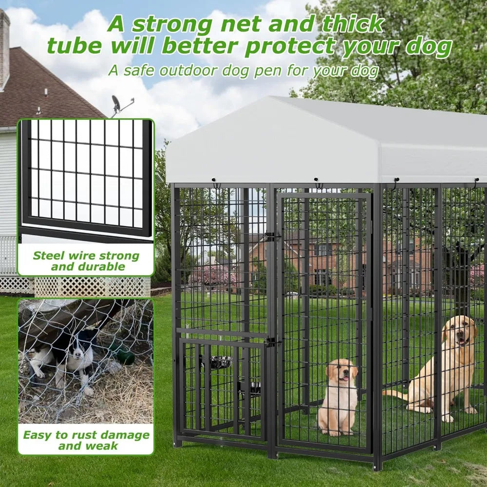Durable Outdoor Dog Kennel with Rotating Feeder Bowls