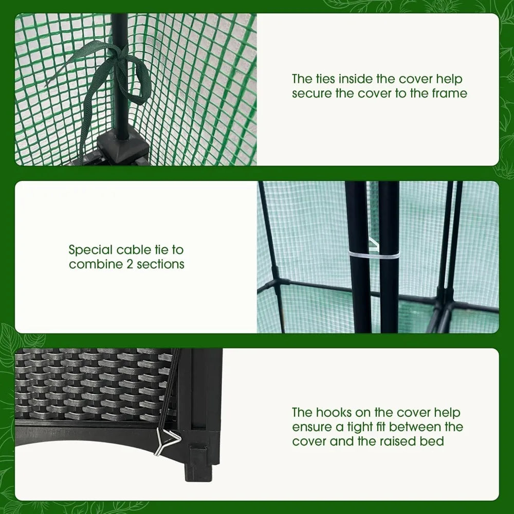 Plastic Raised Garden Bed with Greenhouse Cover and Trellis