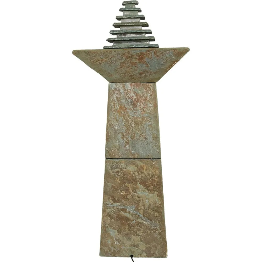 Layered Pyramid Outdoor Water Fountain with LED Lights