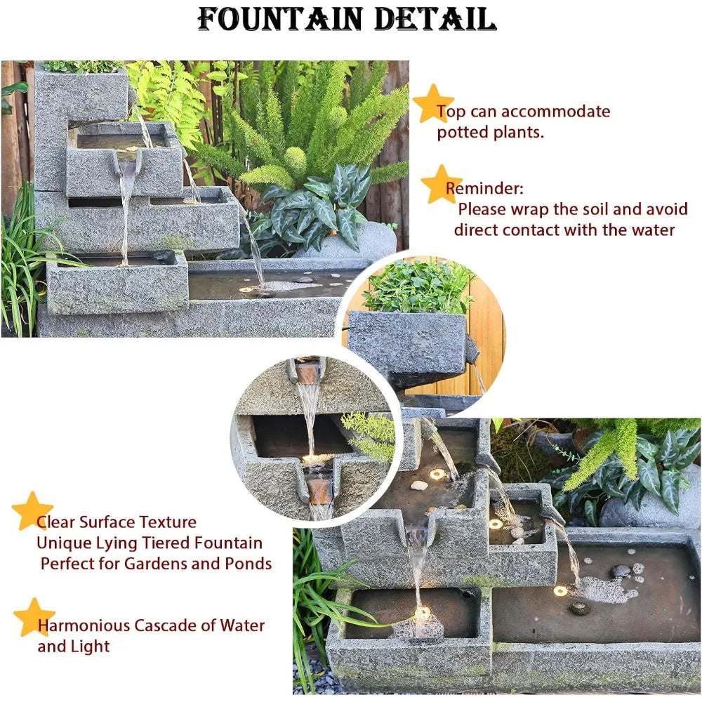 Tiered Water Fountain for Outdoor Garden and Indoor Decor