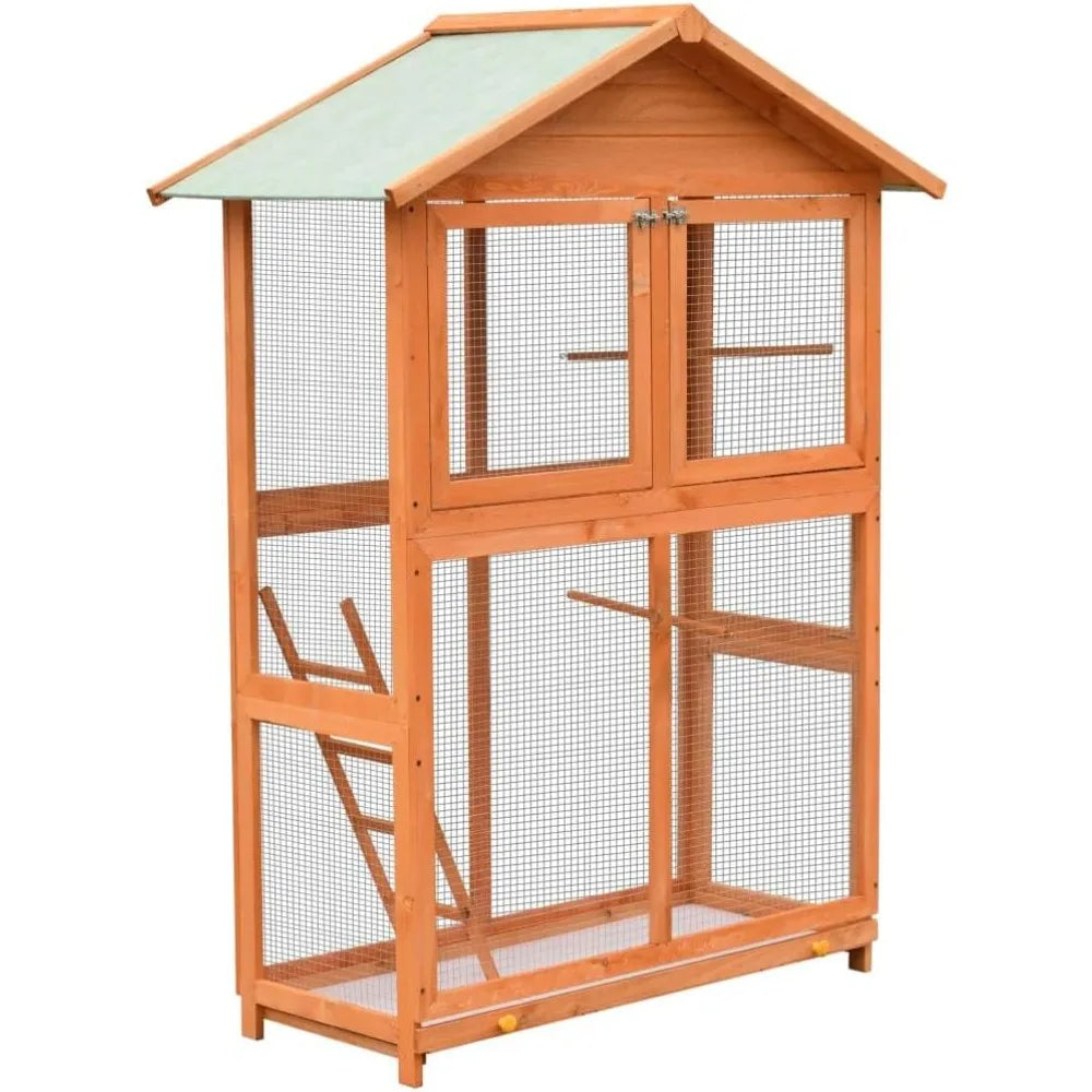 Wooden Bird Cage with Waterproof Roof for Small Birds