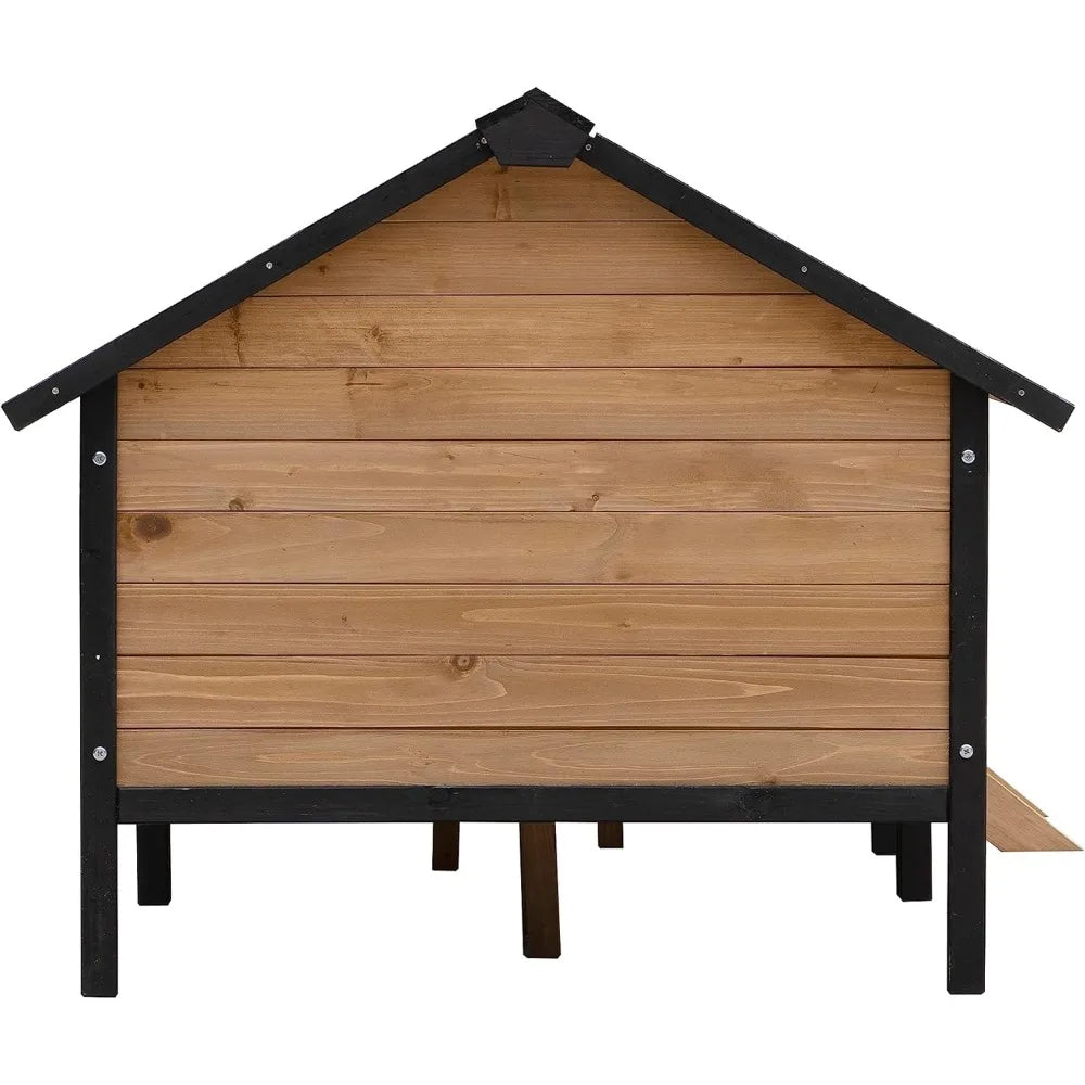 Outdoor Wooden Dog Kennel with Porch and Window Cabin Style