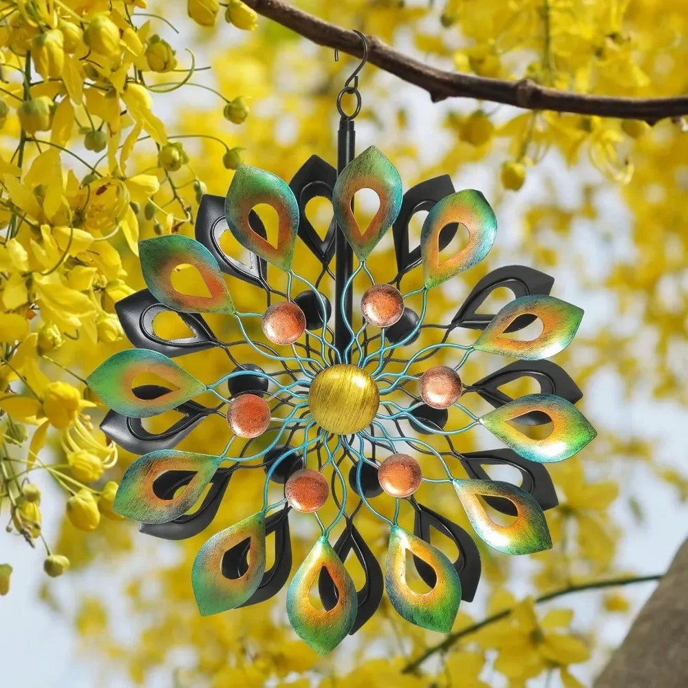 Kinetic Wind Spinner Garden Stake Metal Peacock Outdoor Decoration