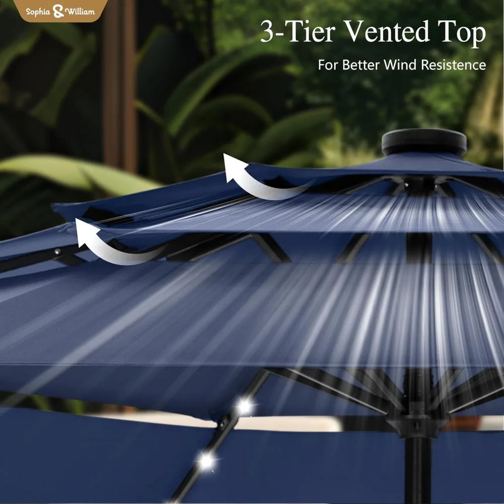 Three-Tier Ventilated Patio Umbrella with Adjustable Tilt and Lights