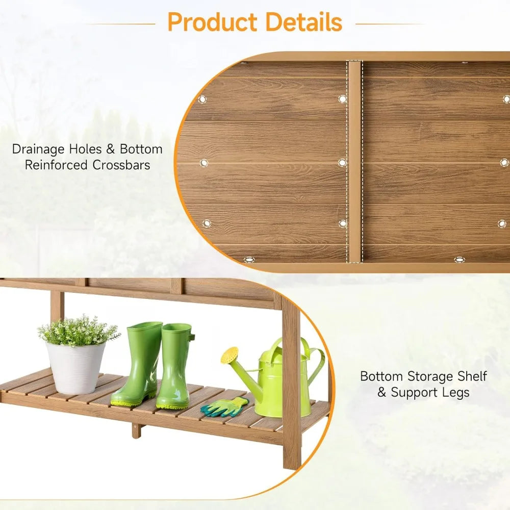 Outdoor Elevated Garden Bed with Storage Shelf and Drainage Holes