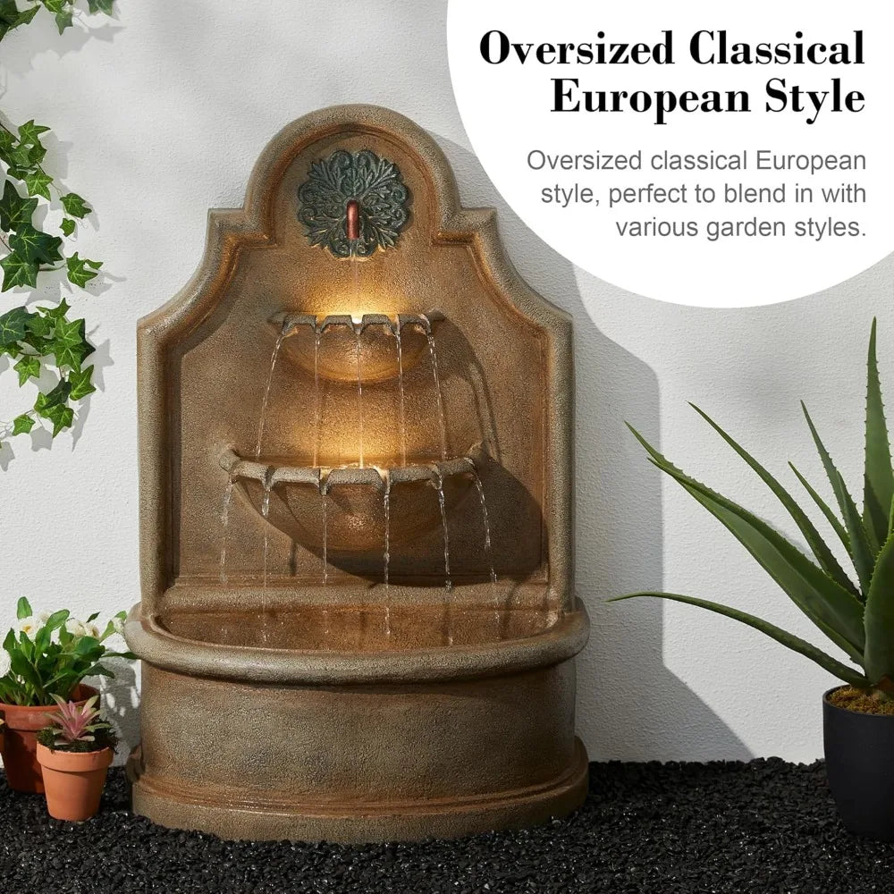 Outdoor Wall Mounted Water Fountain with LED Lighting