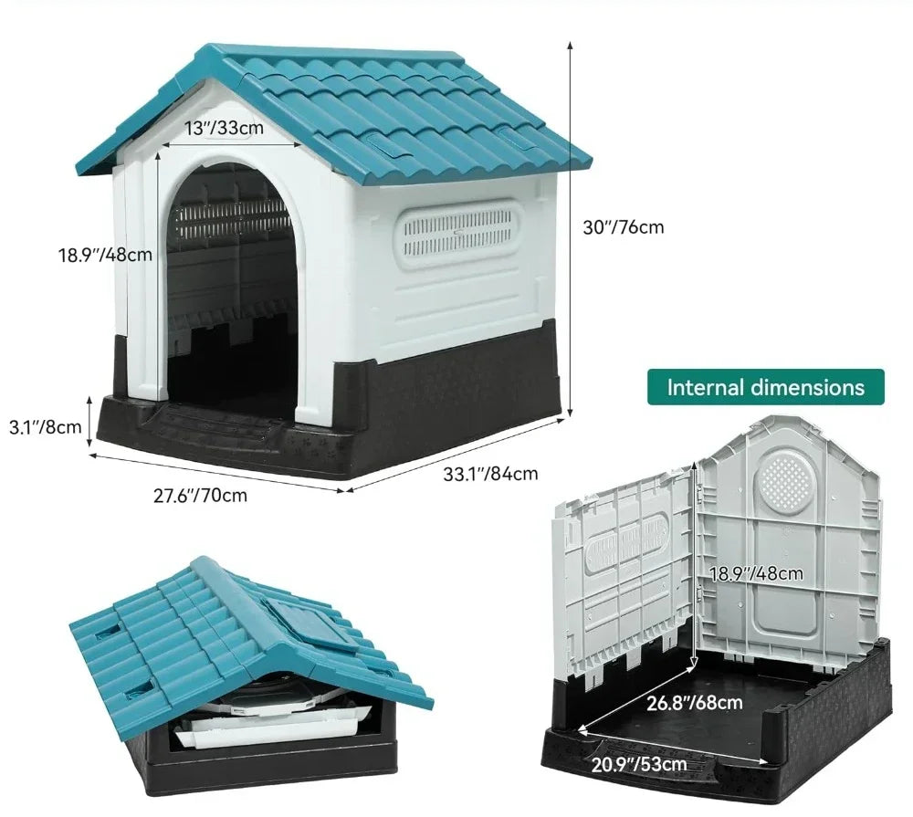 Folding Outdoor Plastic Dog House With Adjustable Skylight