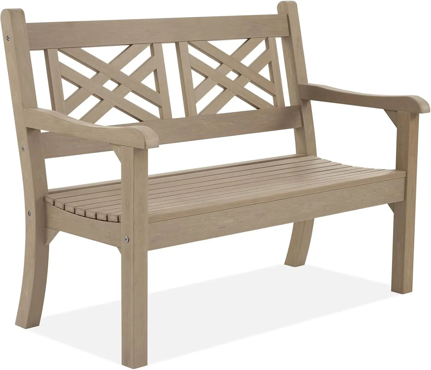 All-Weather Outdoor Bench with Decorative Backrest and Armrests