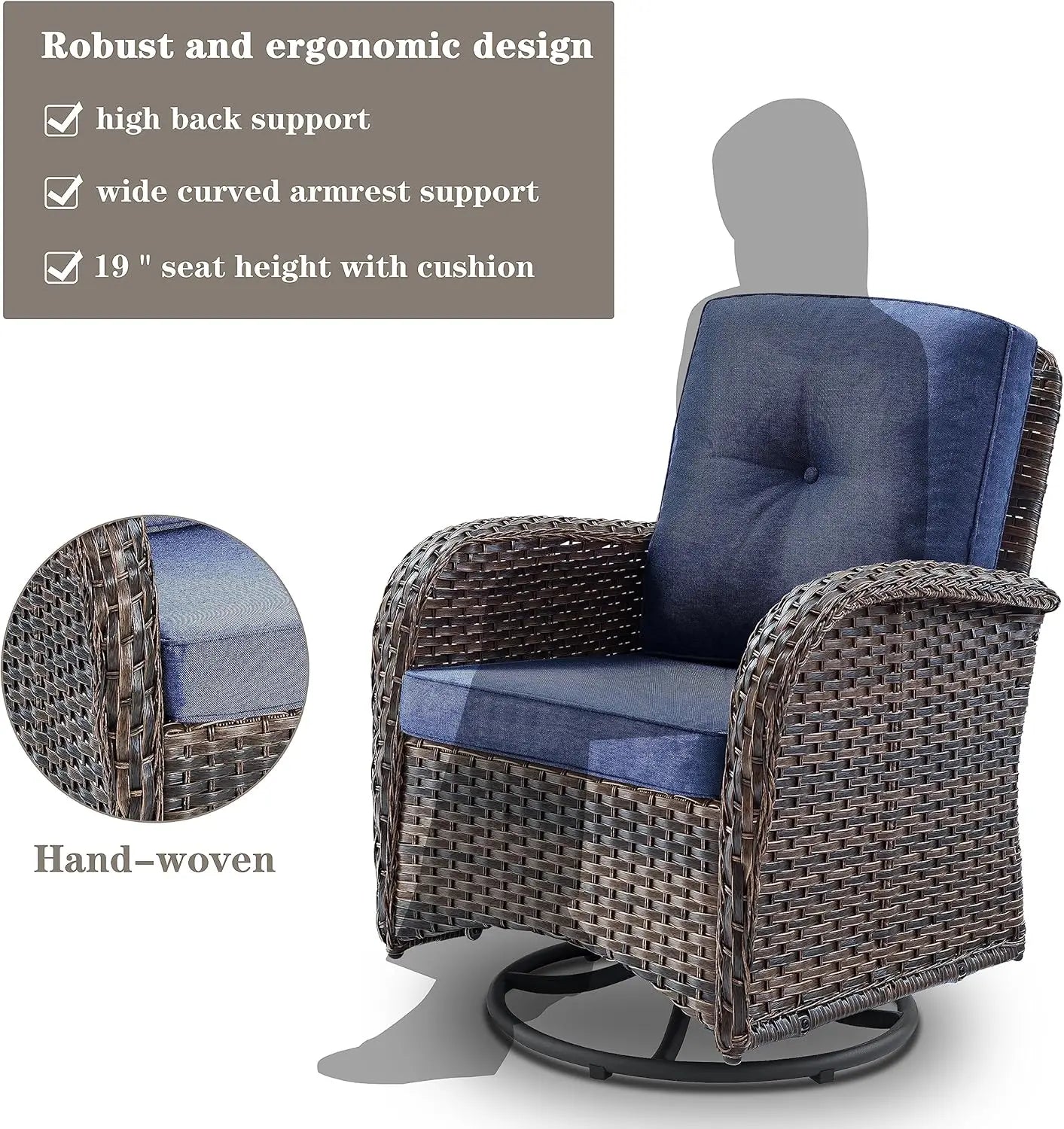 Modern Wicker Patio Conversation Set with Swivel Rocker Chairs