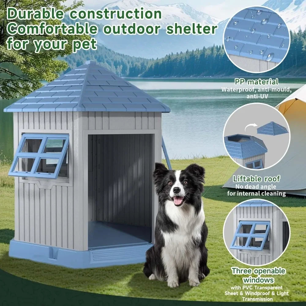 Durable Indoor Outdoor Dog House with Elevated Floor and Window