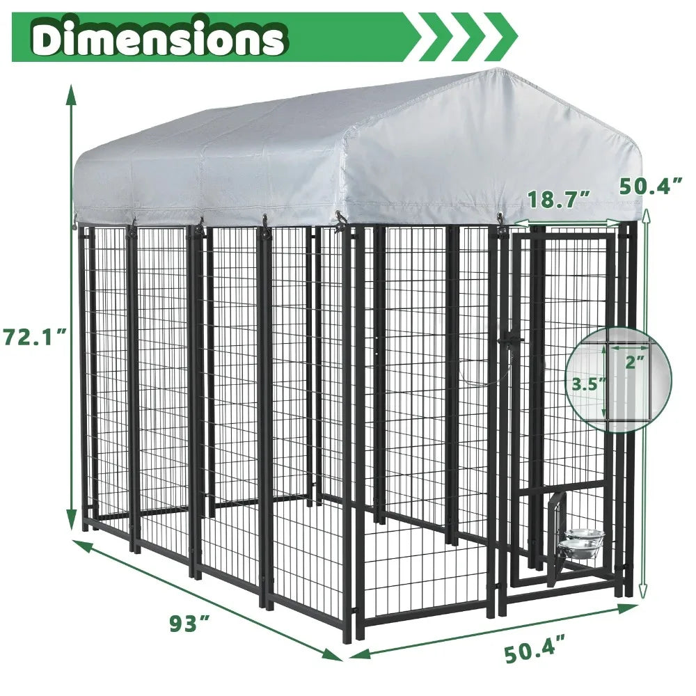 Heavy Duty Large Dog Kennel with Protective Roof and Secure Lock
