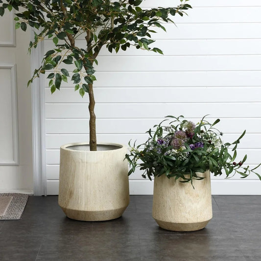 LuxenHome Round Planters Set of 2 Decorative Flower Pots