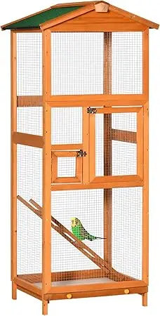 Wooden Outdoor Bird Cage Aviary House for Parrots and Parakeets