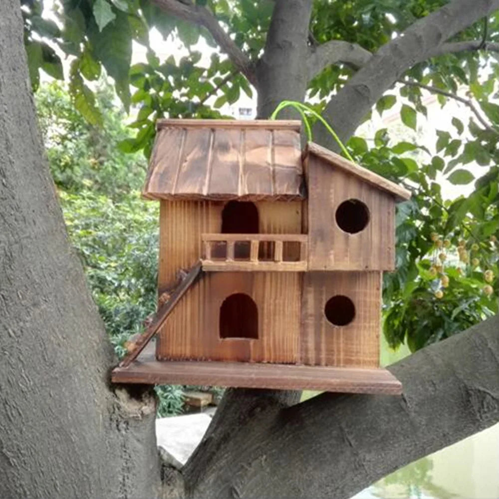 Wooden Hanging Cage House Toy for Pet Birds and Squirrels