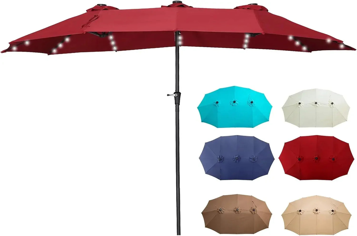 Double-Sided Patio Umbrella With Solar LED Lights
