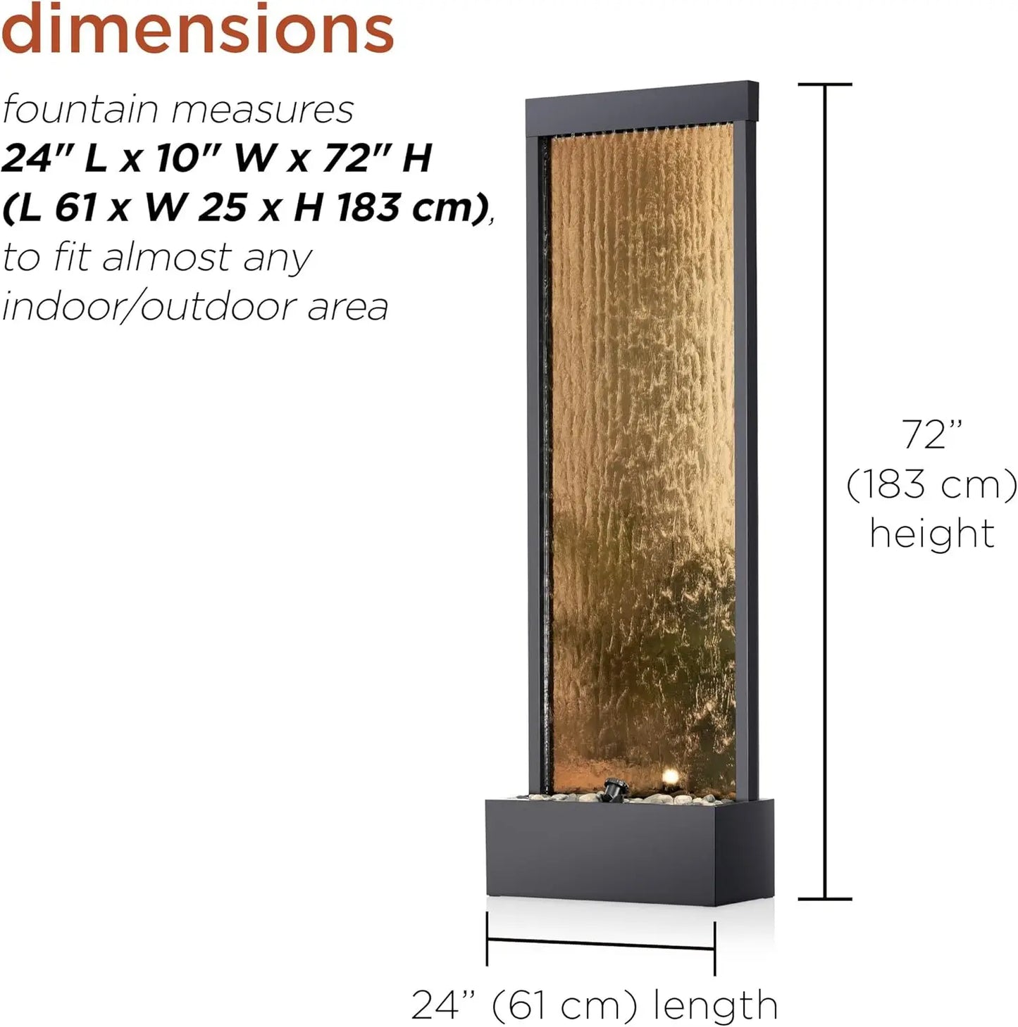 Mirror Waterfall Fountain with Stones and LED Light