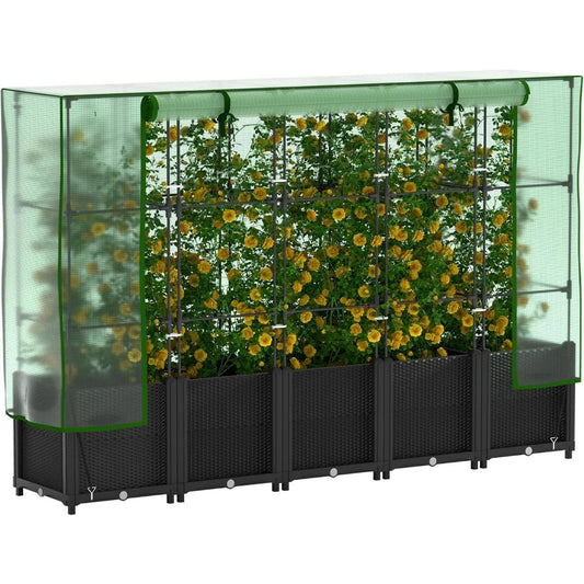 Plastic Raised Garden Bed with Greenhouse Cover and Trellis