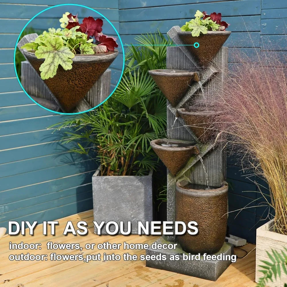 Elegant Outdoor Waterfall Fountain with LED Lights for Relaxation