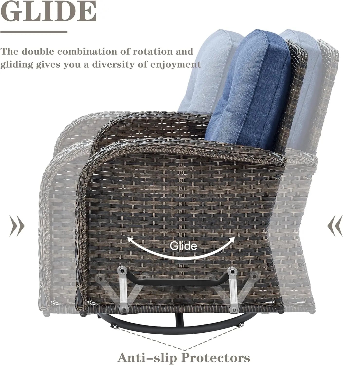 Modern Wicker Patio Conversation Set with Swivel Rocker Chairs