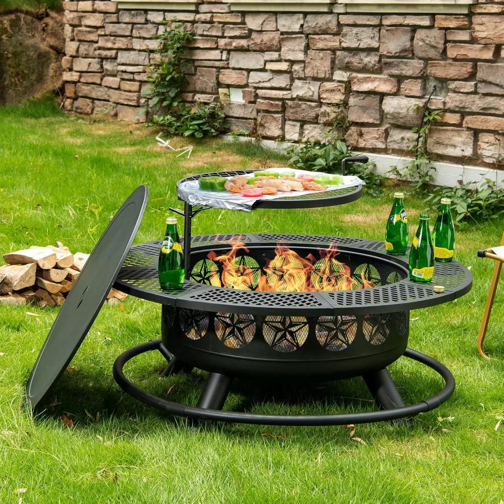 Multi-Functional Outdoor Fire Pit With Cooking Grill