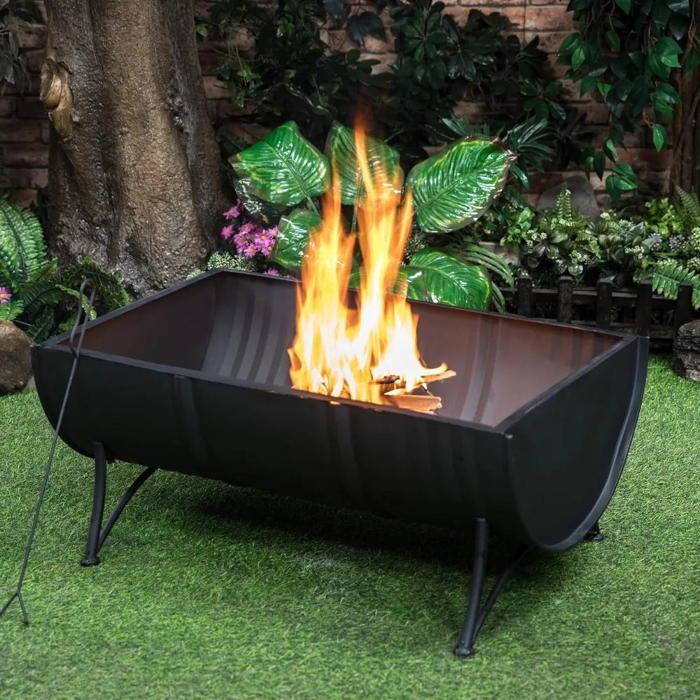 Large Oval Barrel Wood Burner Firepit for Outdoor Enjoyment